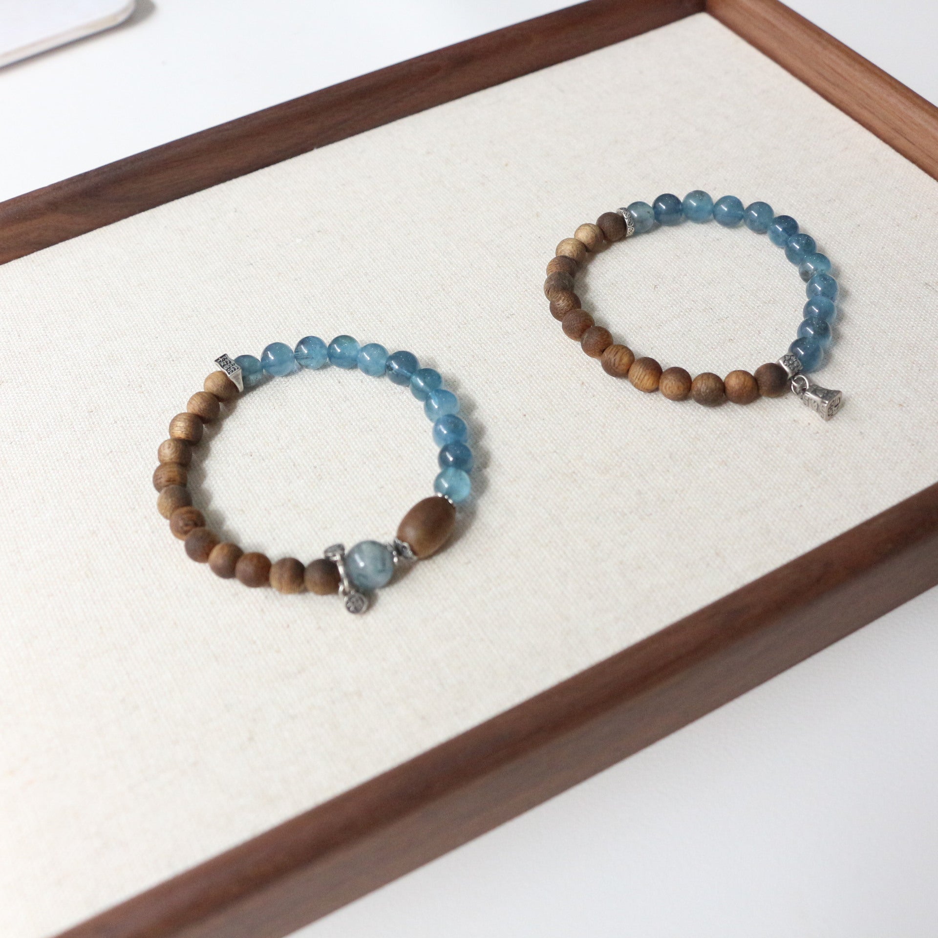 Jekira Aquamarine & Wood Beaded Bracelets