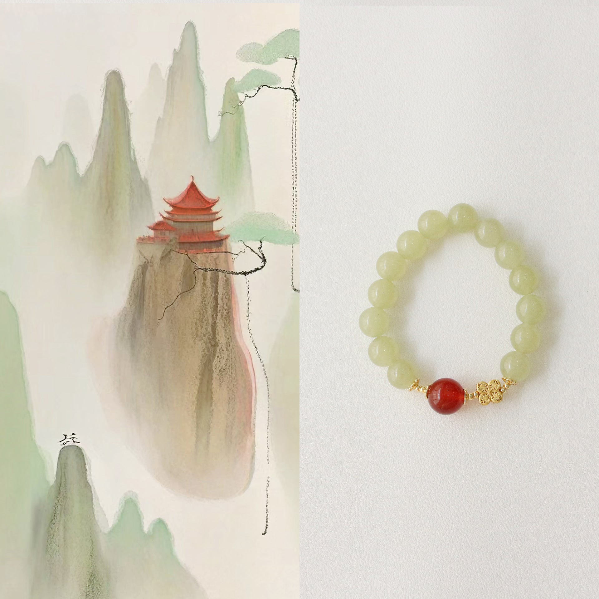 Jekira Green Gemstone & Red Agate Bracelet Duo – 15cm & 16cm Hand Sizes, 18K Gold Plated