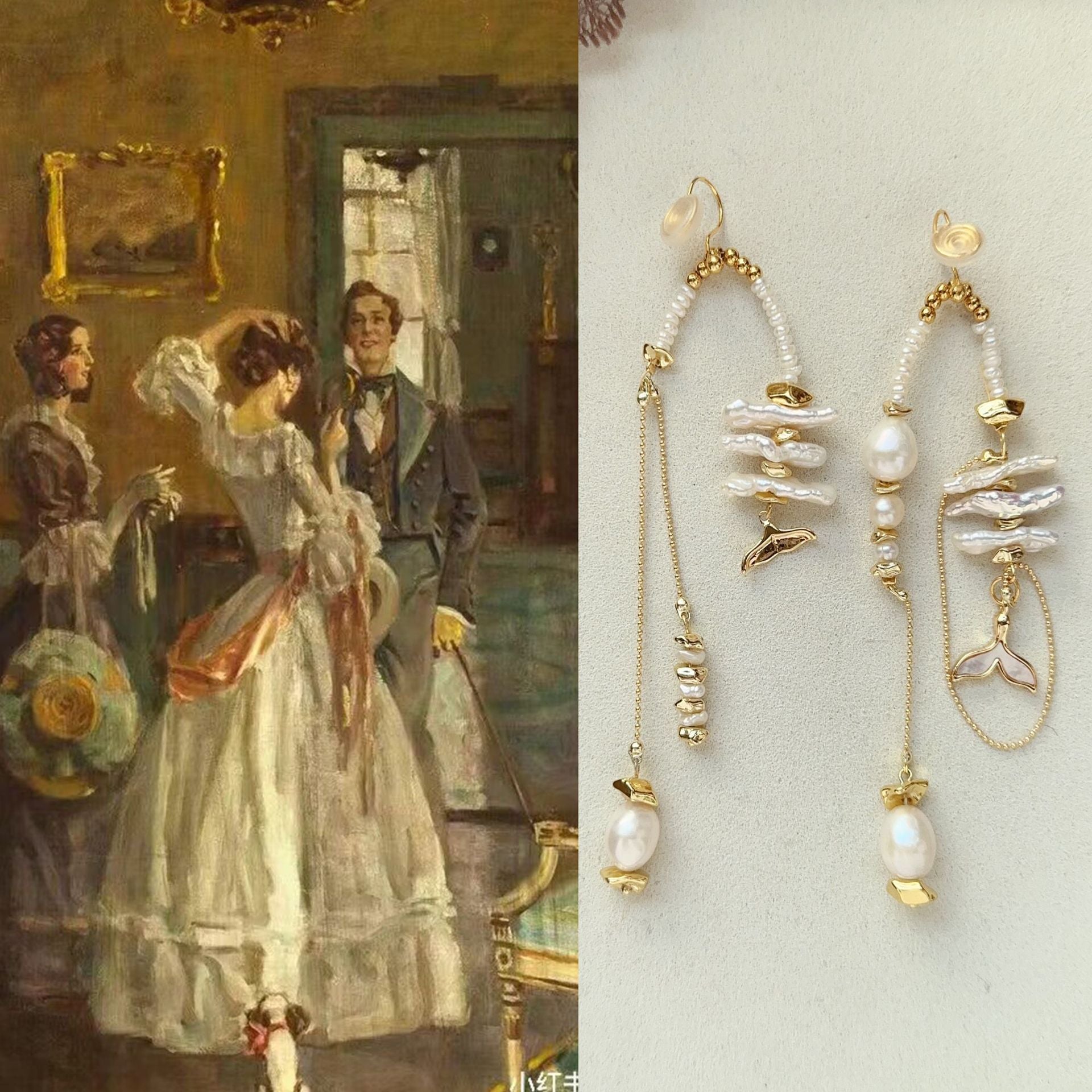 JEKIRA Baroque Pearl Mermaid Tail Drop Earrings