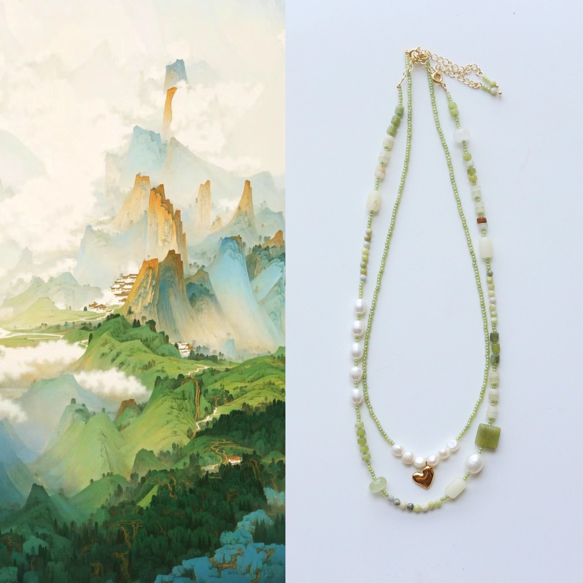 JEKIRA Vintage Green Gemstone & Pearl Jewelry Set