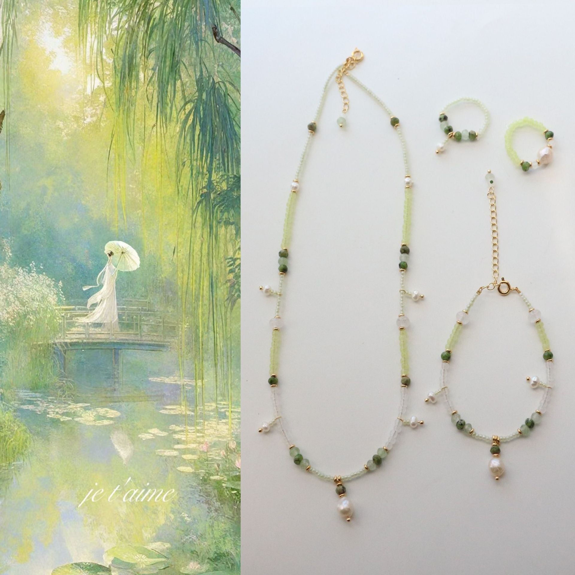 Jekira Baroque Pearl & Green Gemstone Jewelry Set