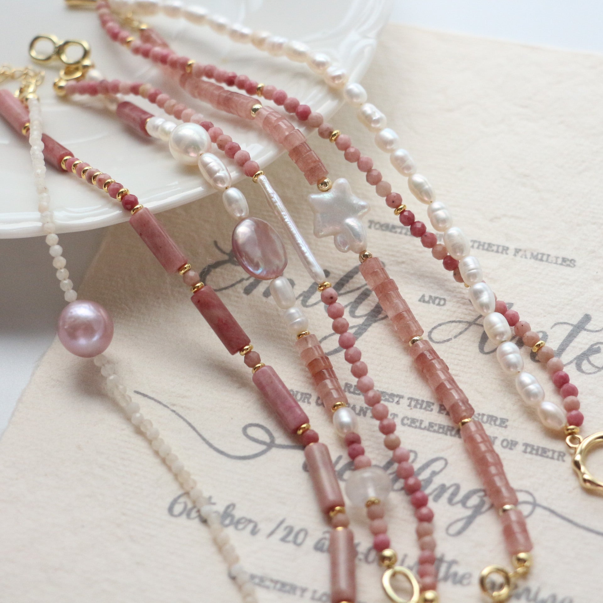 Jekira 6-Piece Rhodonite & Baroque Pearl Set