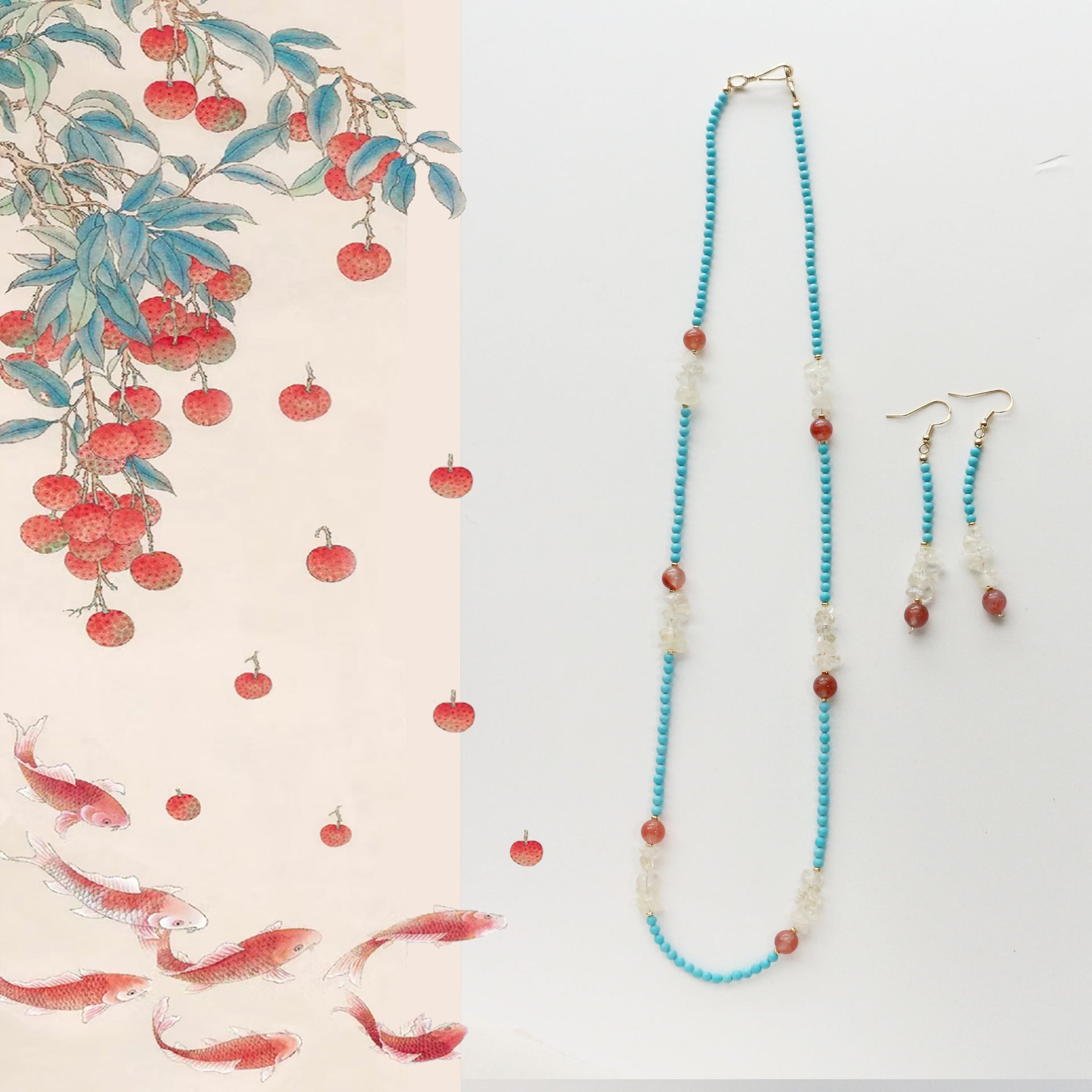 Jekira Sapphire & Ruby Celestial Jewelry Set (Long & Short Necklaces + 925 Silver Earrings)