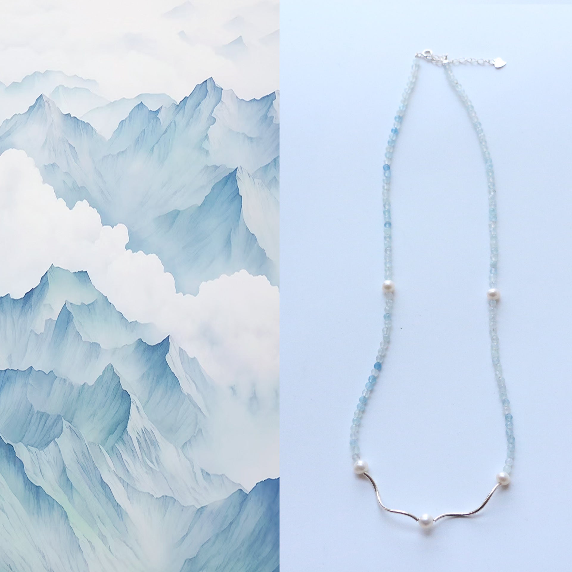 Jekira S925 Silver Blue Gemstone & Pearl Necklace