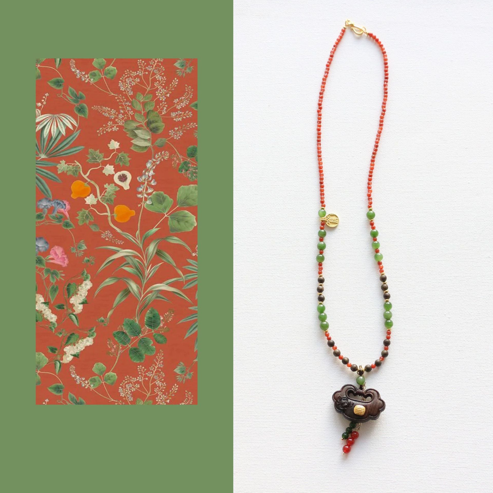 Jekira Southern Red Agate & Agarwood Chinese Cultural Necklace