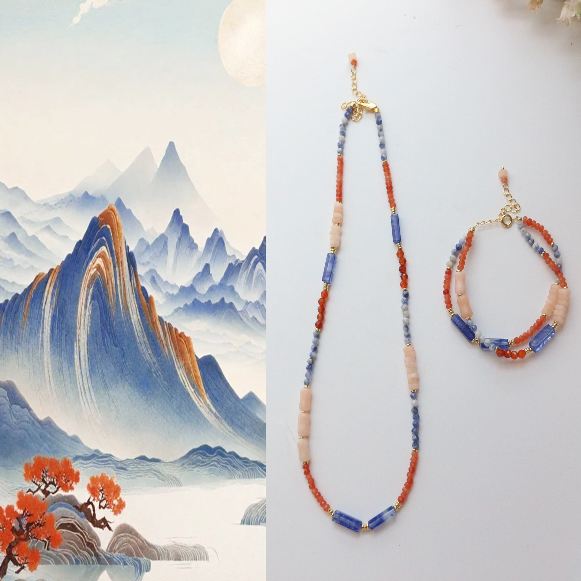 Jekira Orange & Blue Gemstone Jewelry Set