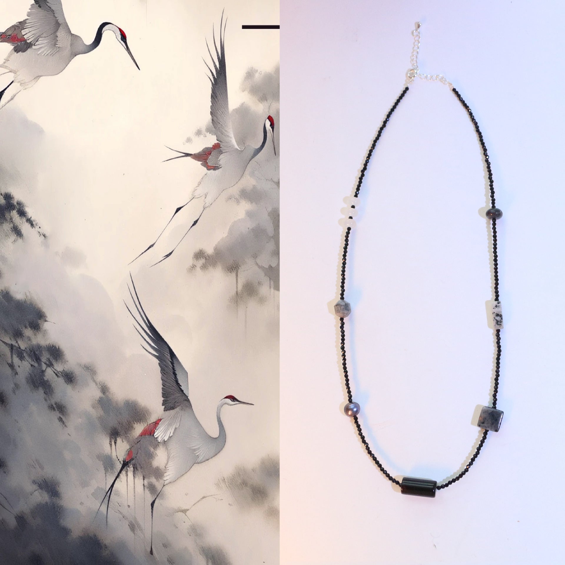 JEKIRA Delicate 2mm Black Natural Stone Bead Necklace - Adjustable 44+5cm