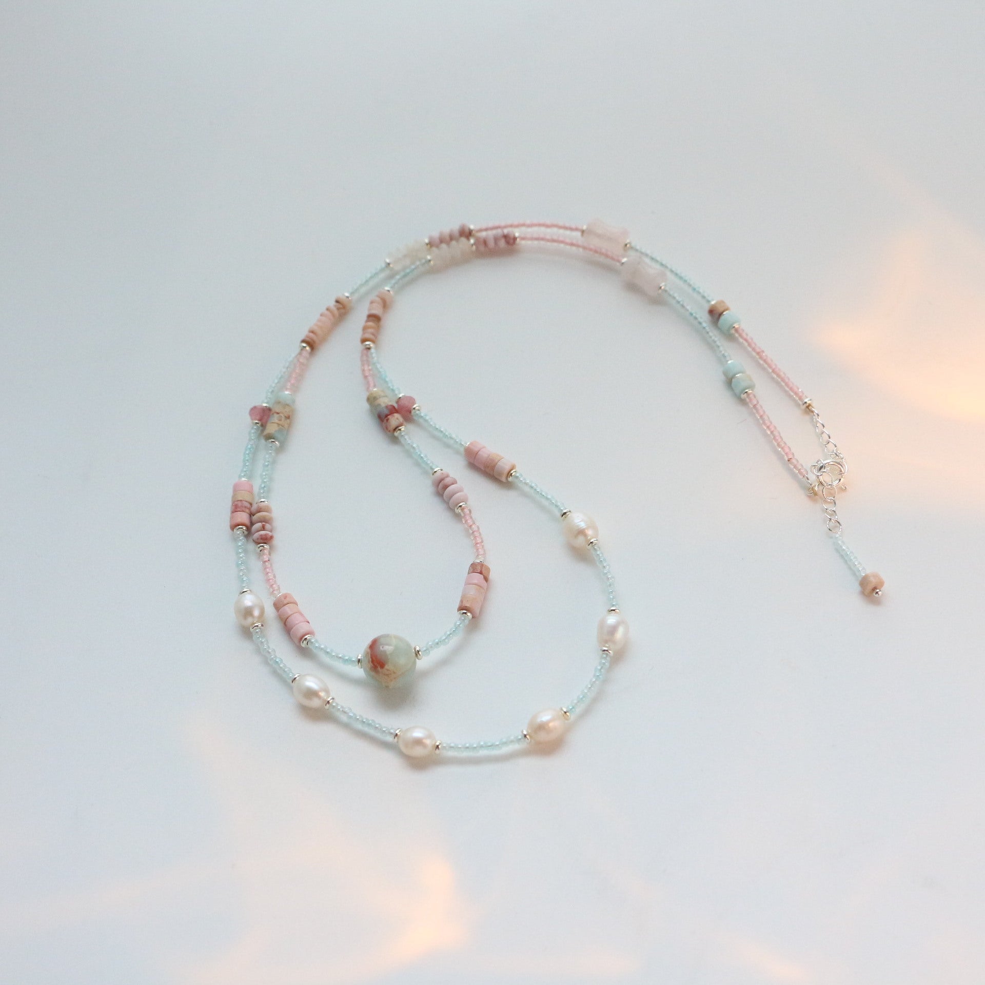 Jekira Double-Layer Pink Gemstone & Baroque Pearl Necklace