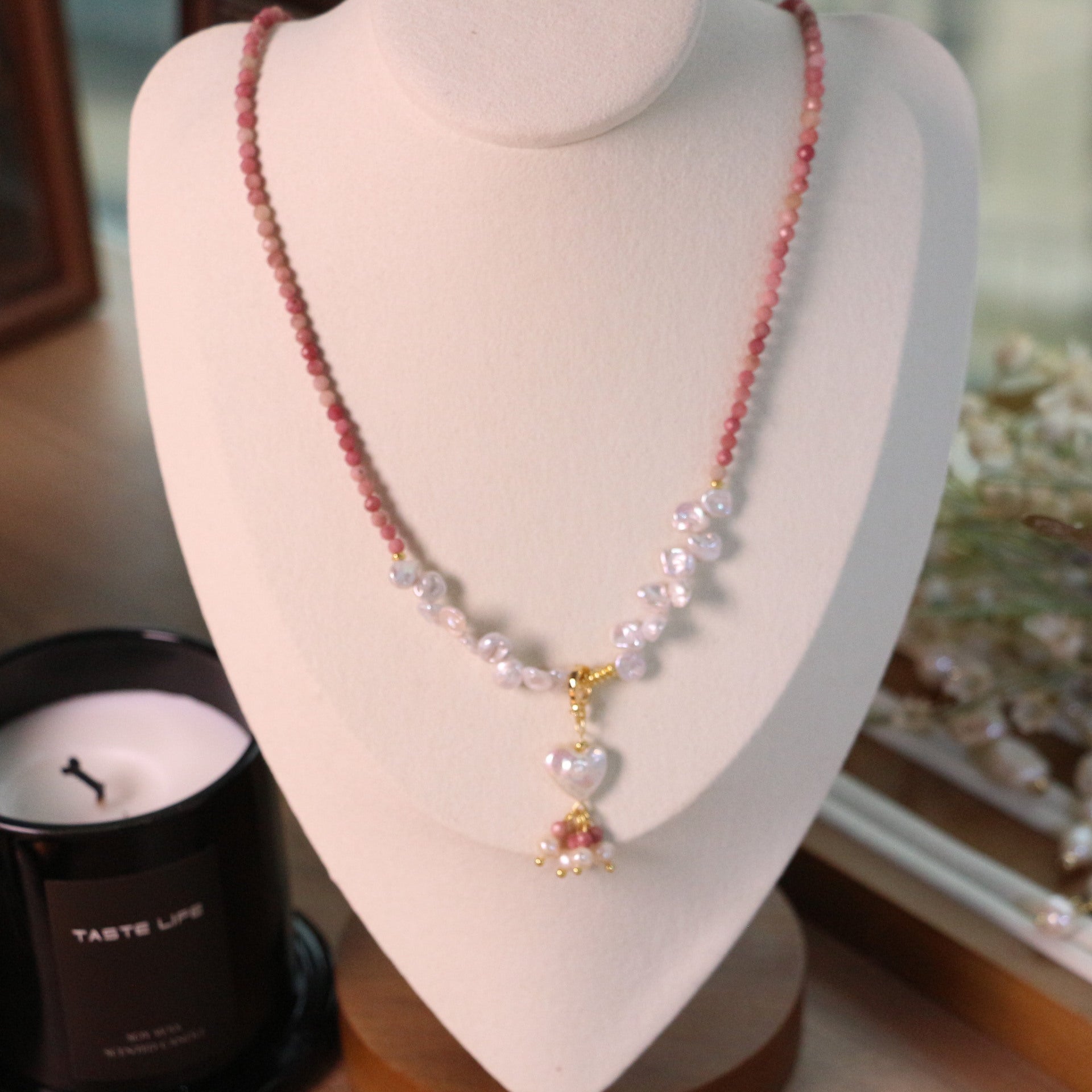 JEKIRA Natural Rhodonite Baroque Pearl Jewelry Set