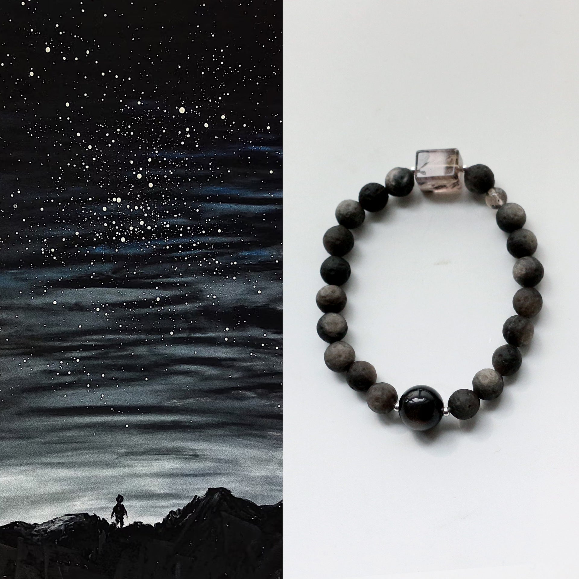 JEKIRA Obsidian Moon & Crystal Square Bracelet