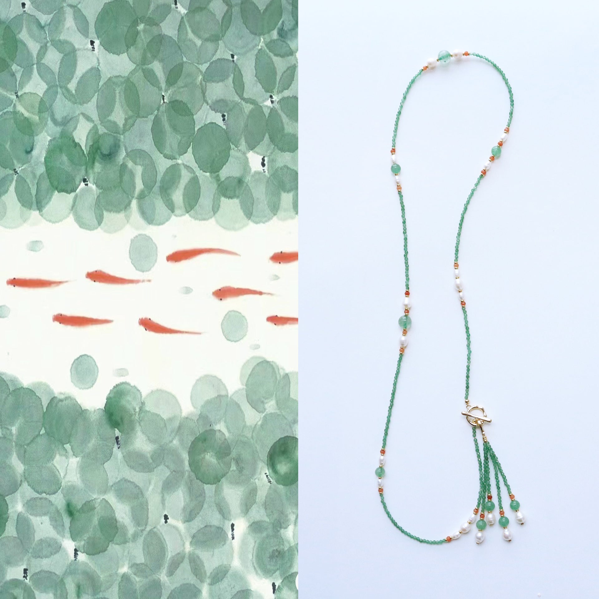 JEKIRA Green Gemstone Tassel Necklace