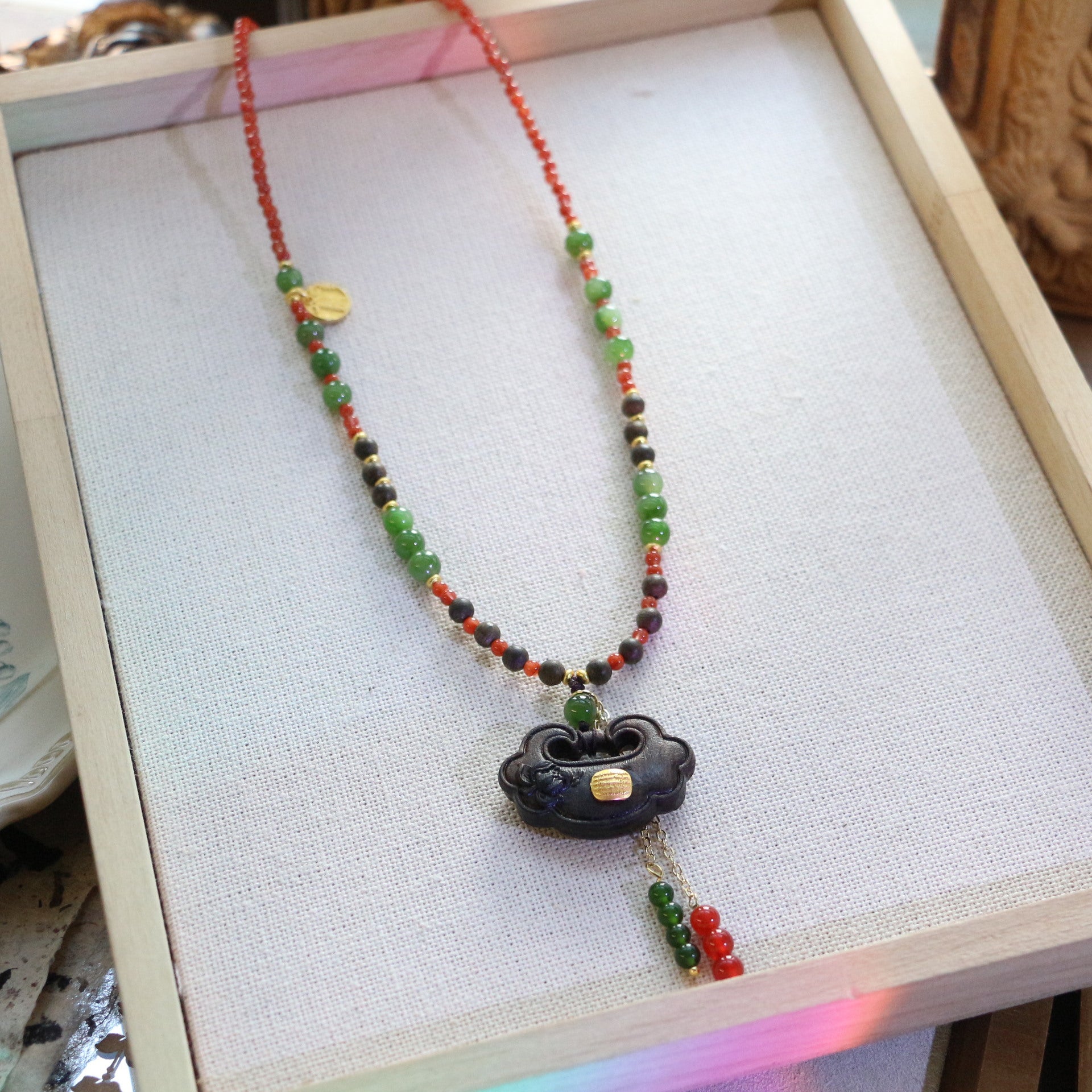 Jekira Southern Red Agate & Agarwood Chinese Cultural Necklace