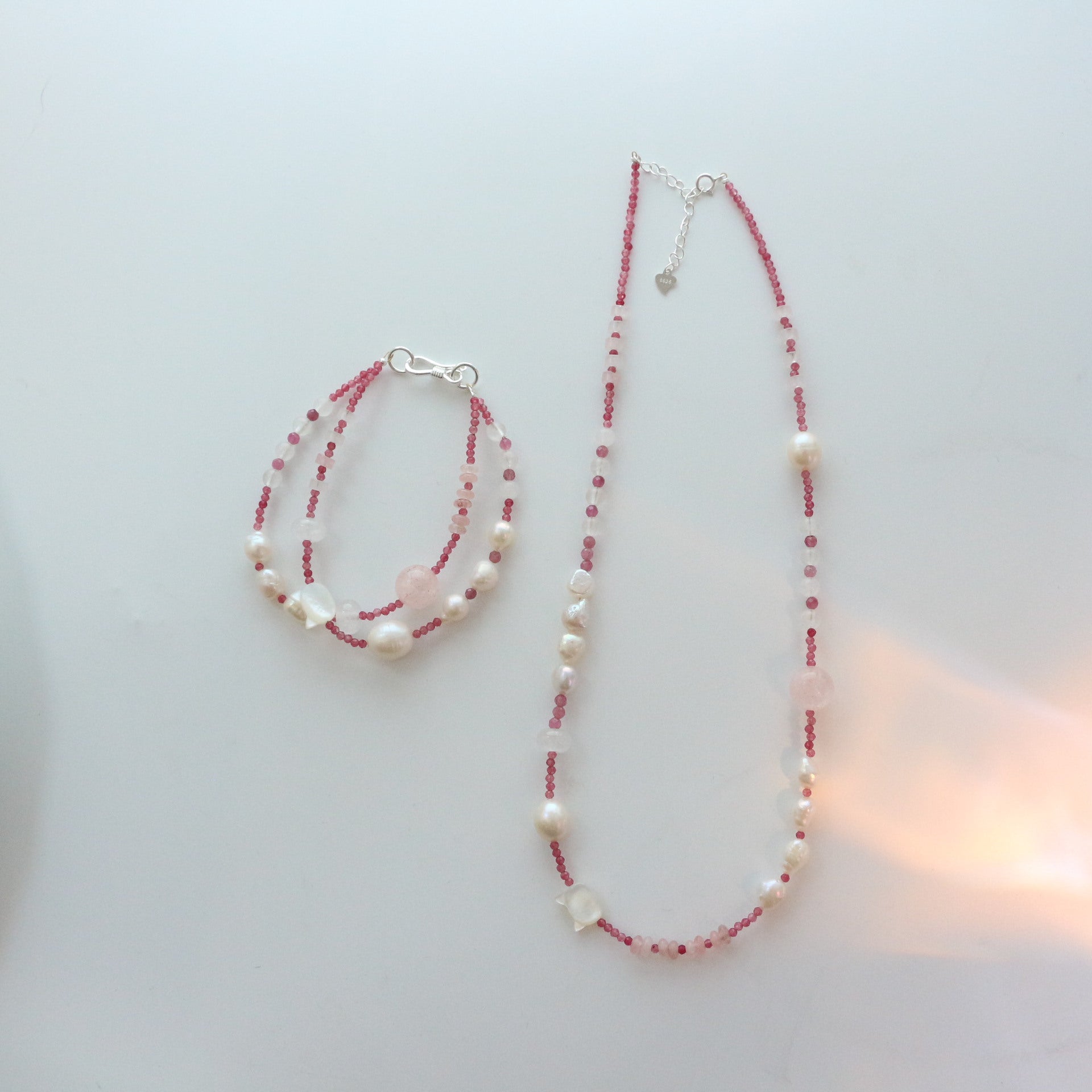 Jekira Pink Tourmaline & Pearl Jewelry Set