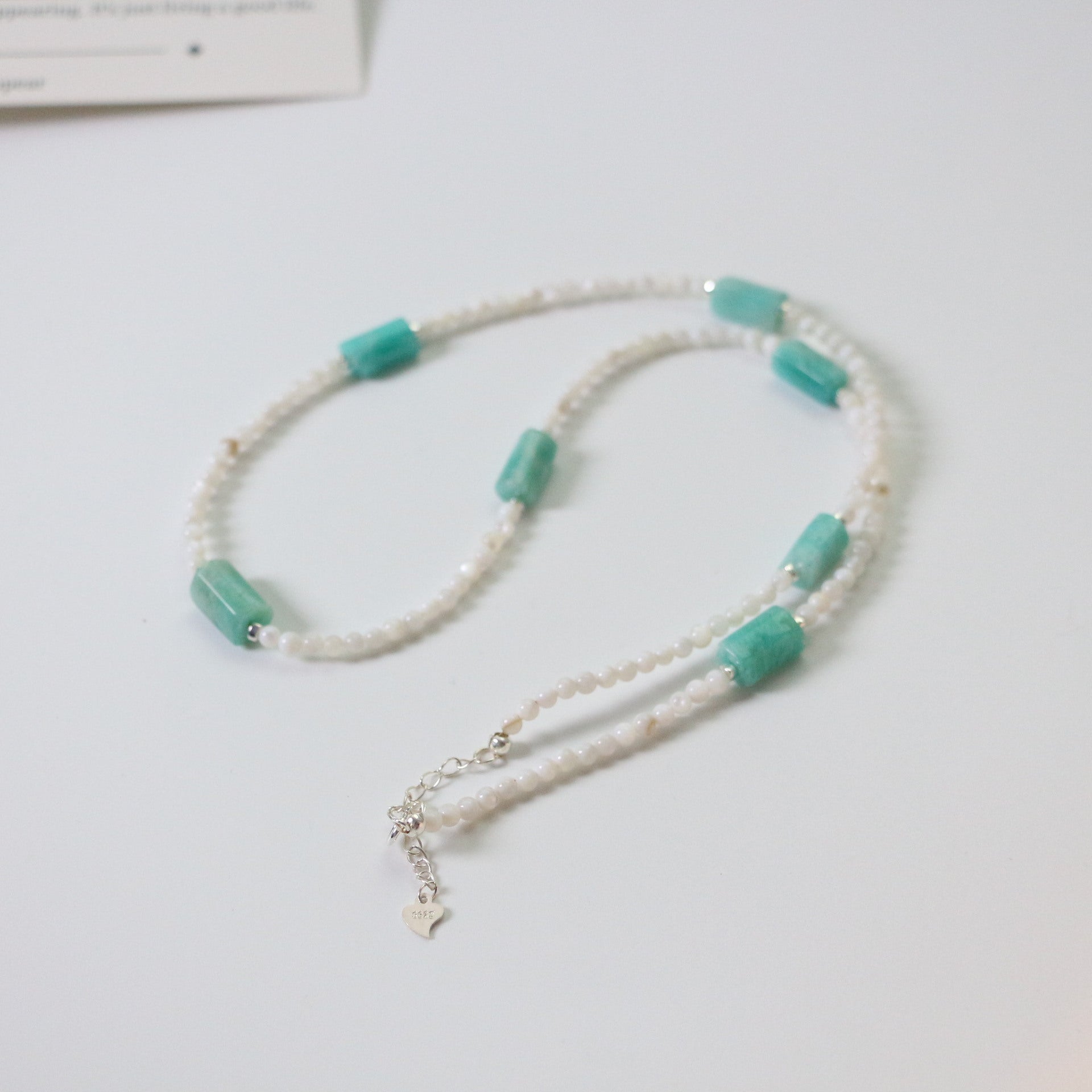 Jekira Amazonite & Shell Bead Necklace and 925 Silver Earrings Set