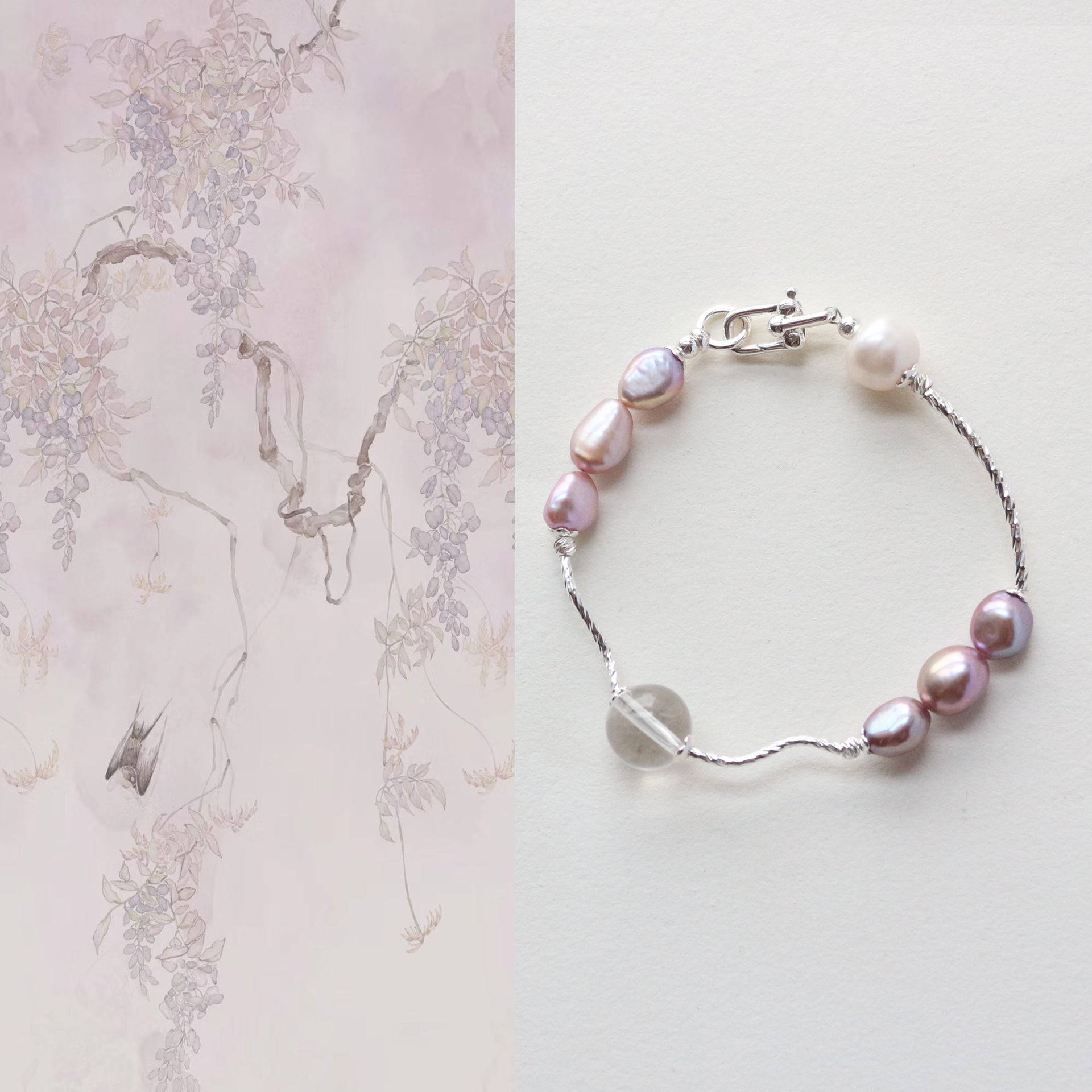 JEKIRA Lavender Pearl & Crystal Bracelet Duo