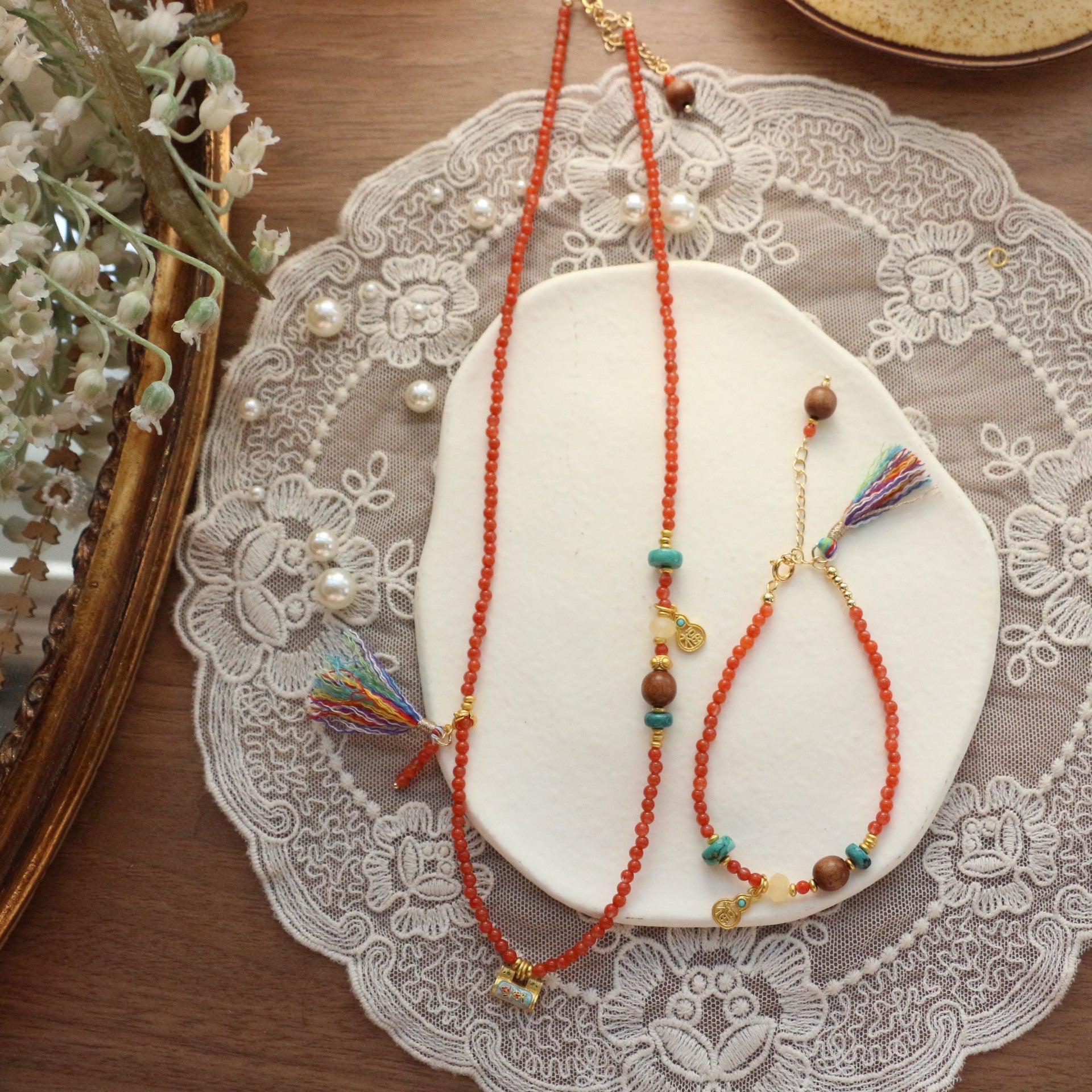 Nanhong Agate & Turquoise Bead Set