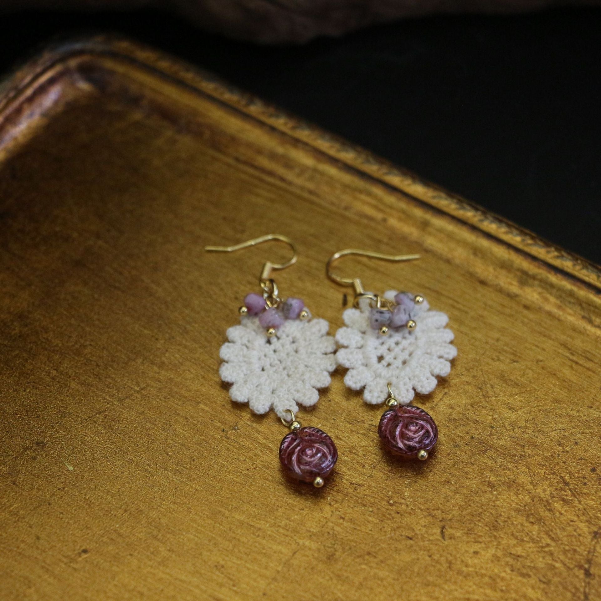 Jekira Czech Bead Lace Flower Earrings