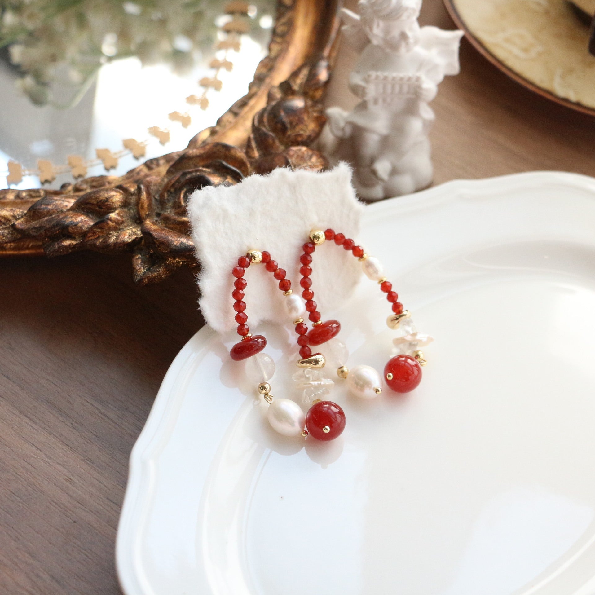 JEKIRA Baroque Pearl & Red Agate Stud Earrings