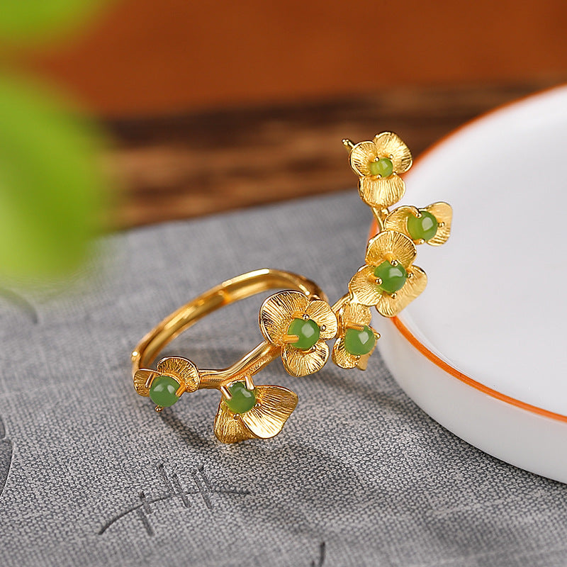 S925 sterling silver jasper blossoming ring