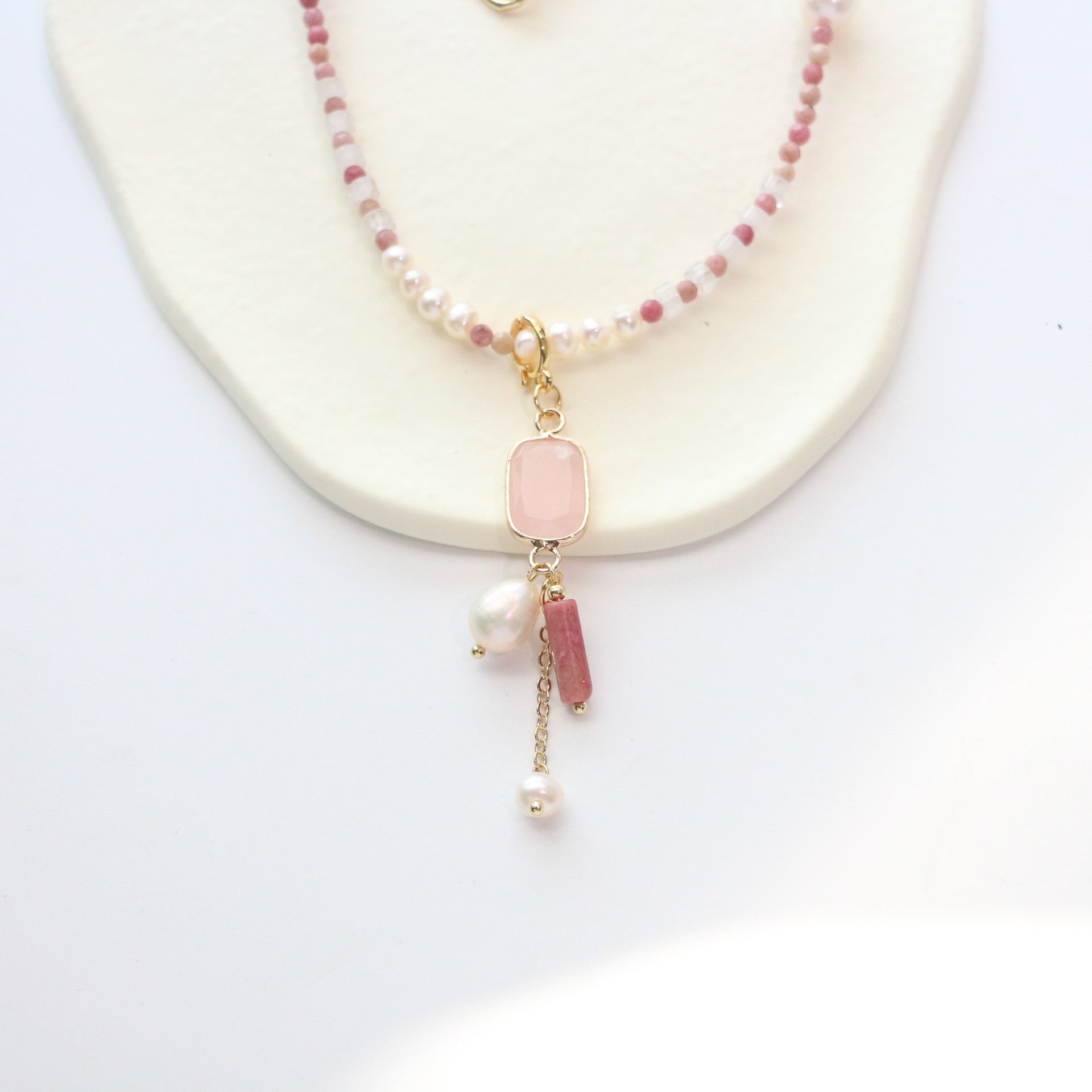 Jekira Rhodonite & Rose Quartz Healing Set (47cm Necklace + 925 Silver Earrings)