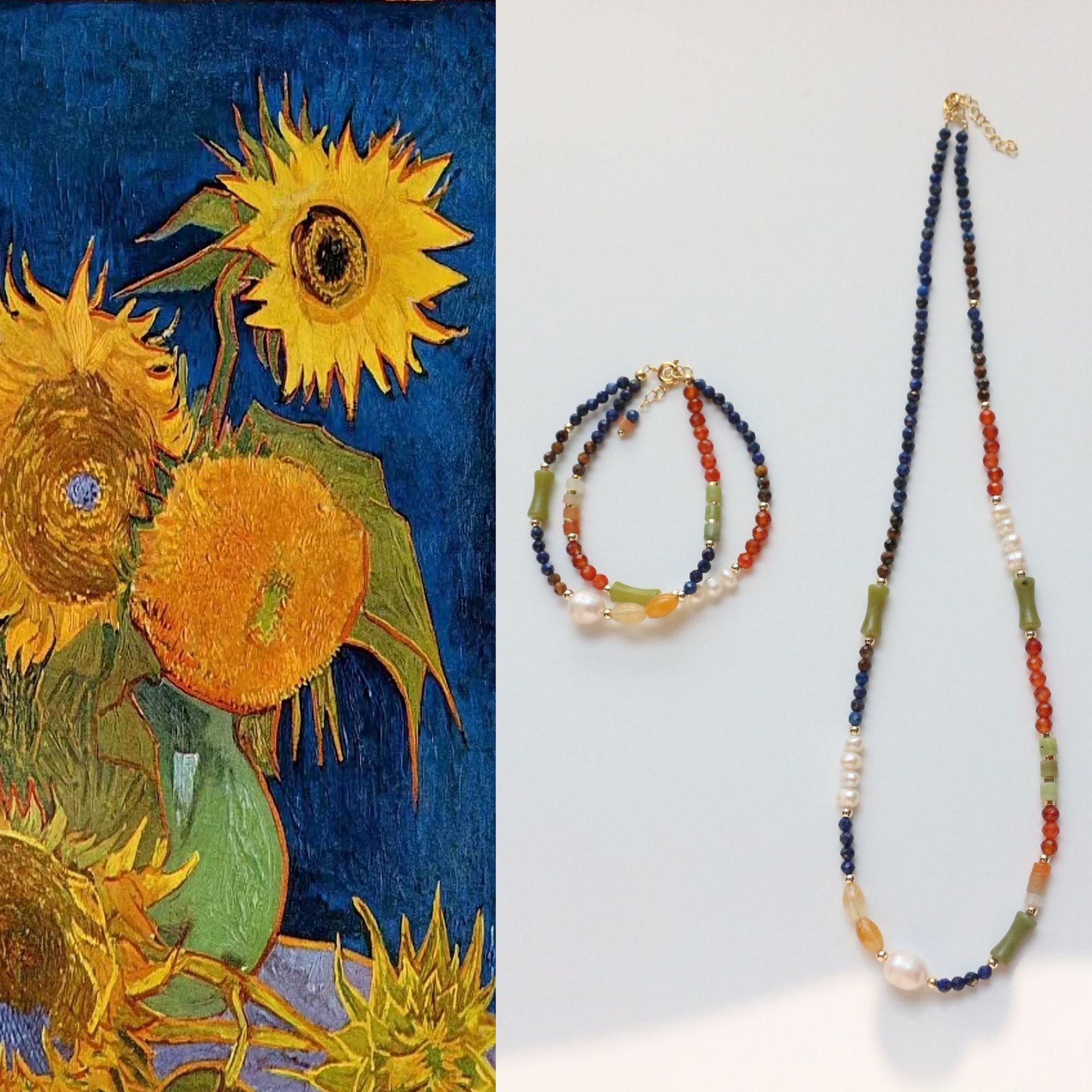 Jekira Multi-Color Gemstone Necklace, Bracelet & Earrings Set – 18K Gold Vermeil
