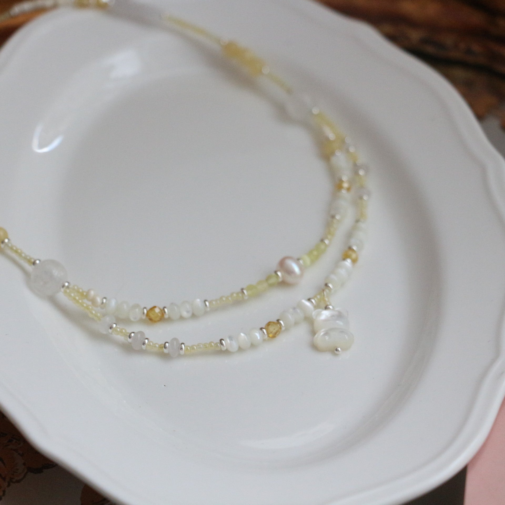 Jekira Double Layer Topaz & Cat's Eye Necklace