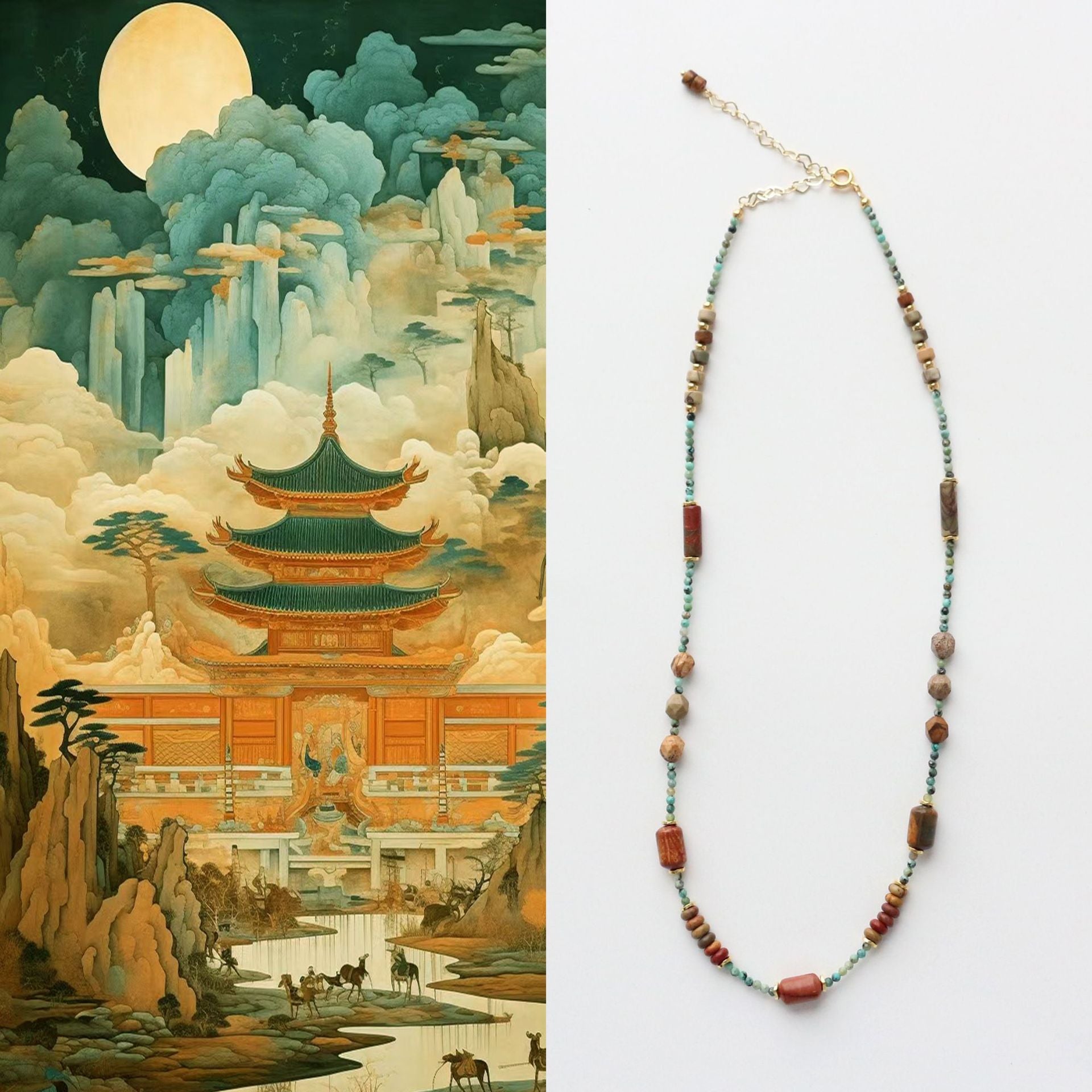 JEKIRA Natural Turquoise & Red Stone Necklace