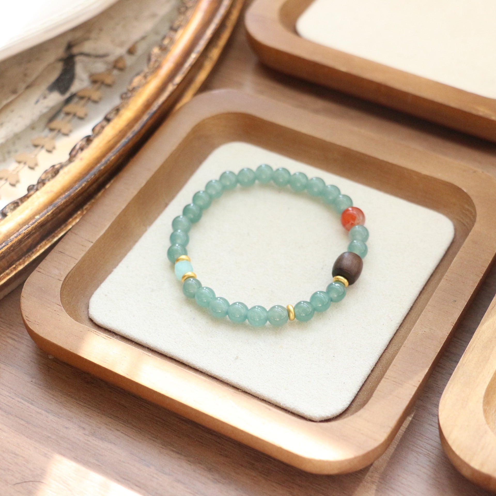 JEKIRA Vintage South Red Agate & Sandalwood Bead Bracelet with Turquoise Agate
