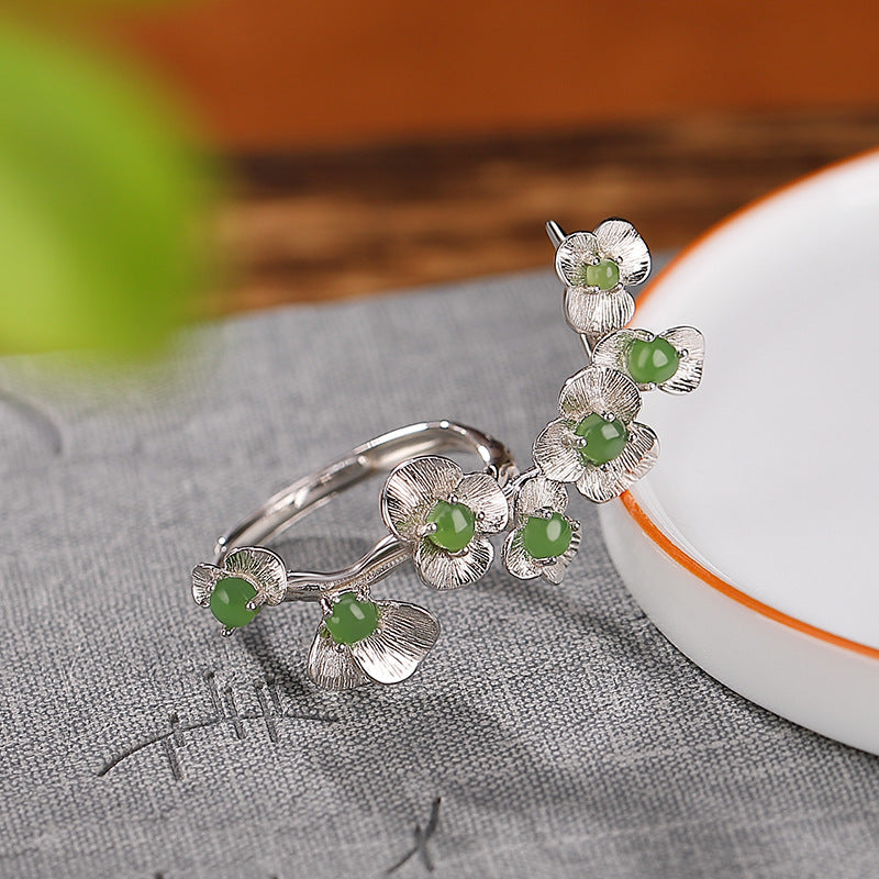S925 sterling silver jasper blossoming ring