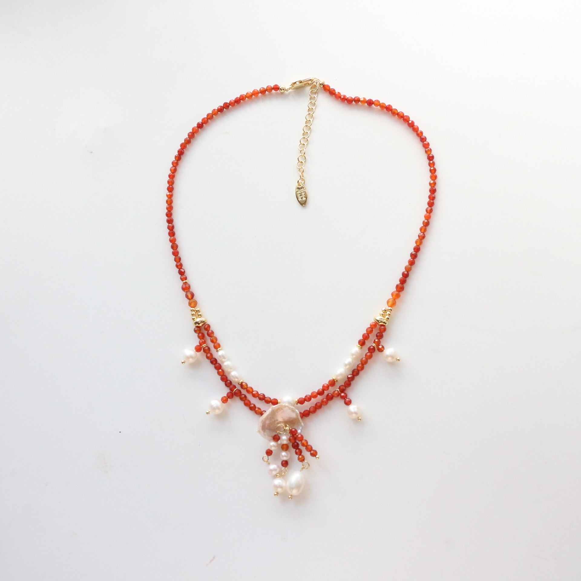 Jekira Red Agate & Baroque Pearl Double-Layer Necklace