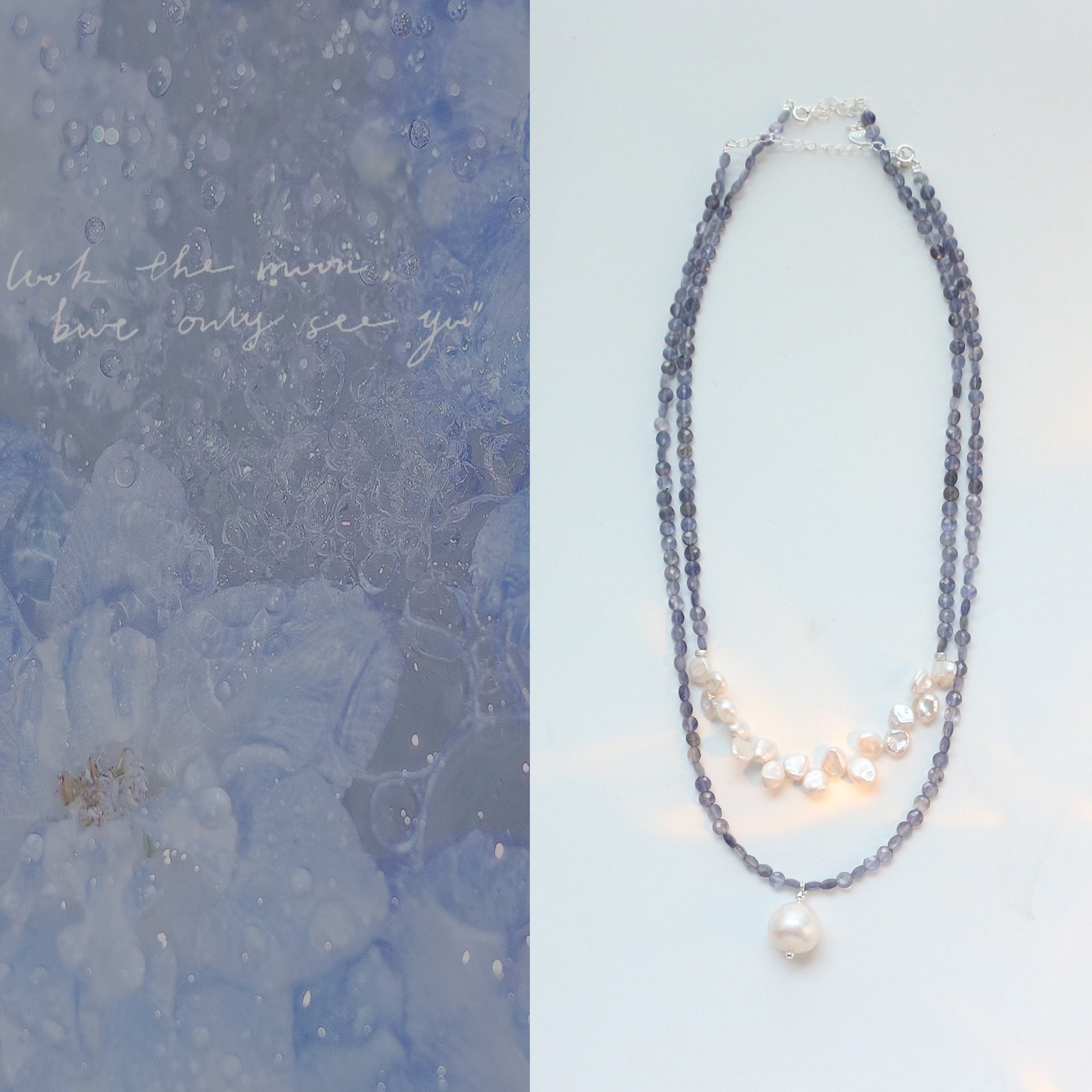 Jekira Chinese-Inspired Blue Gemstone & Petal Pearl Necklace Set