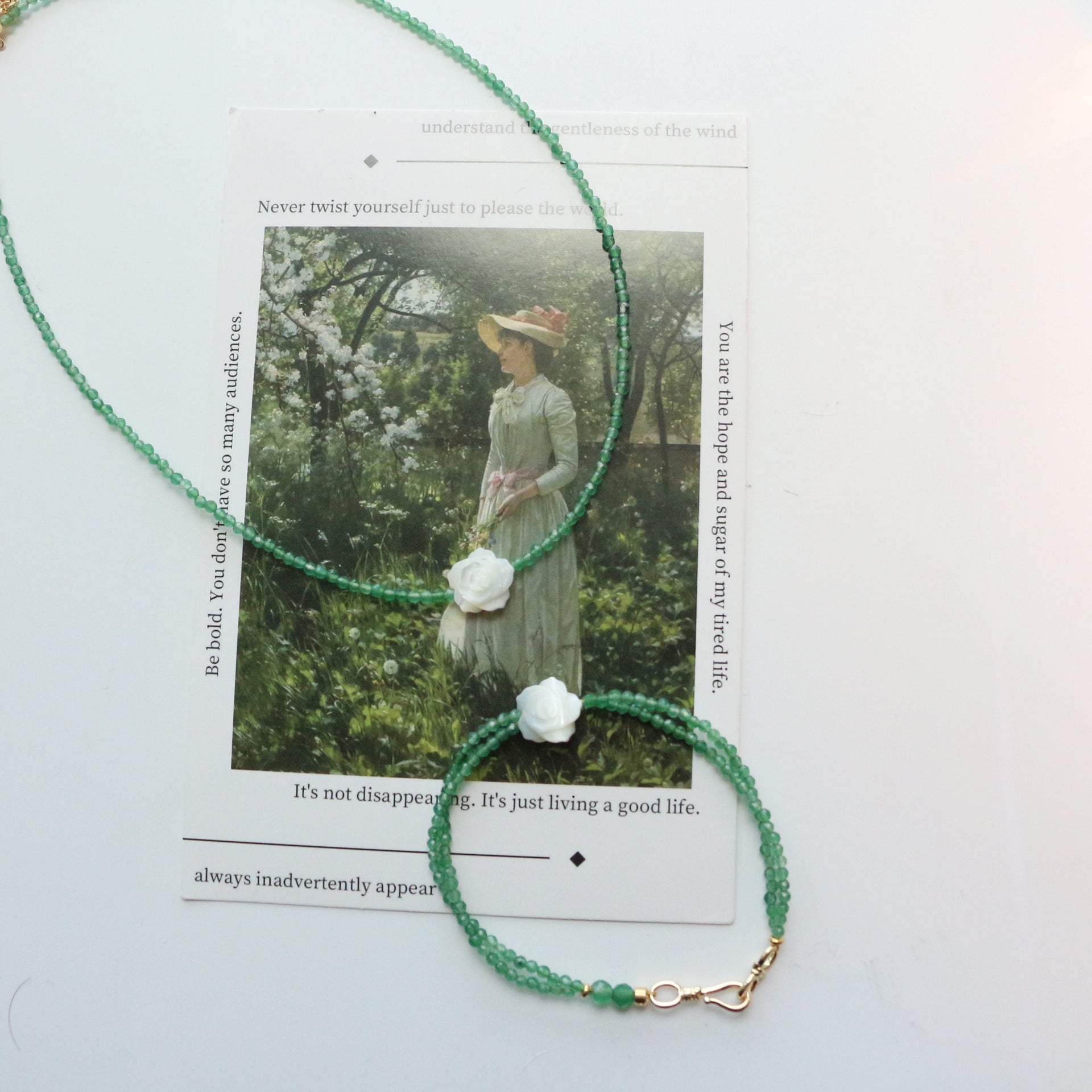 Jekira 3D Shell Rose & Green Agate Jewelry Set