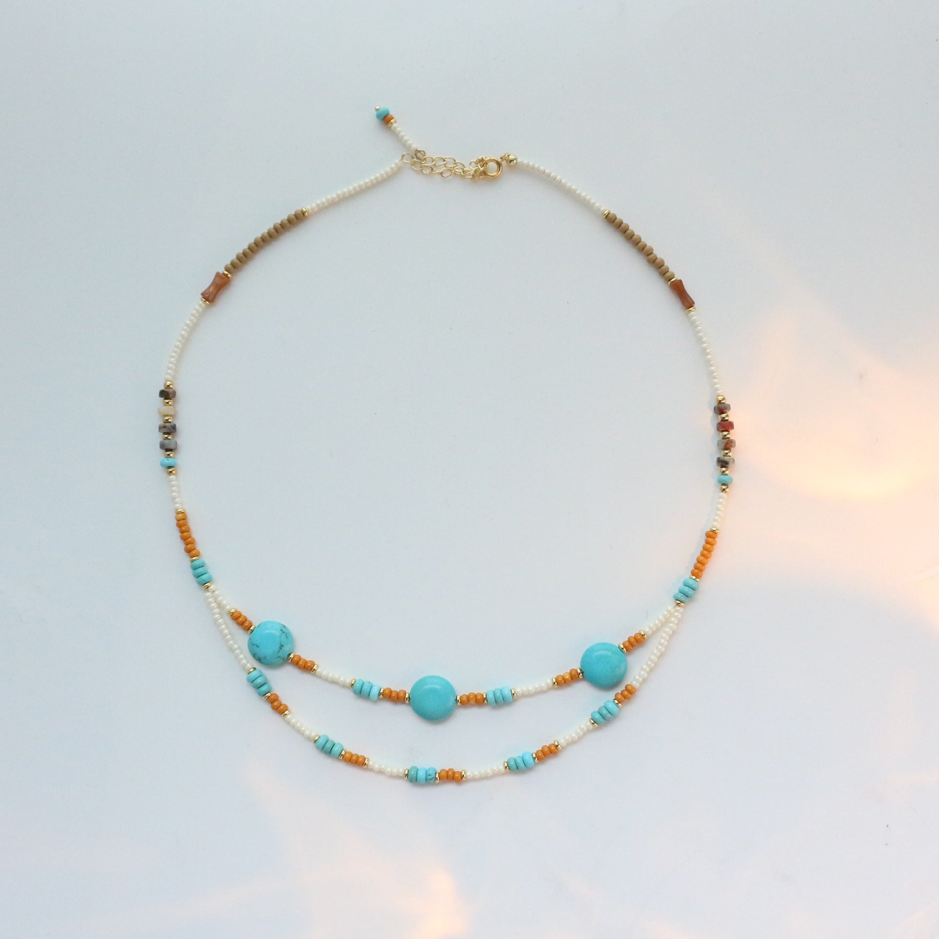 Jekira Tribal Double-Layer Gemstone Necklace – Adjustable Ethnic Elegance