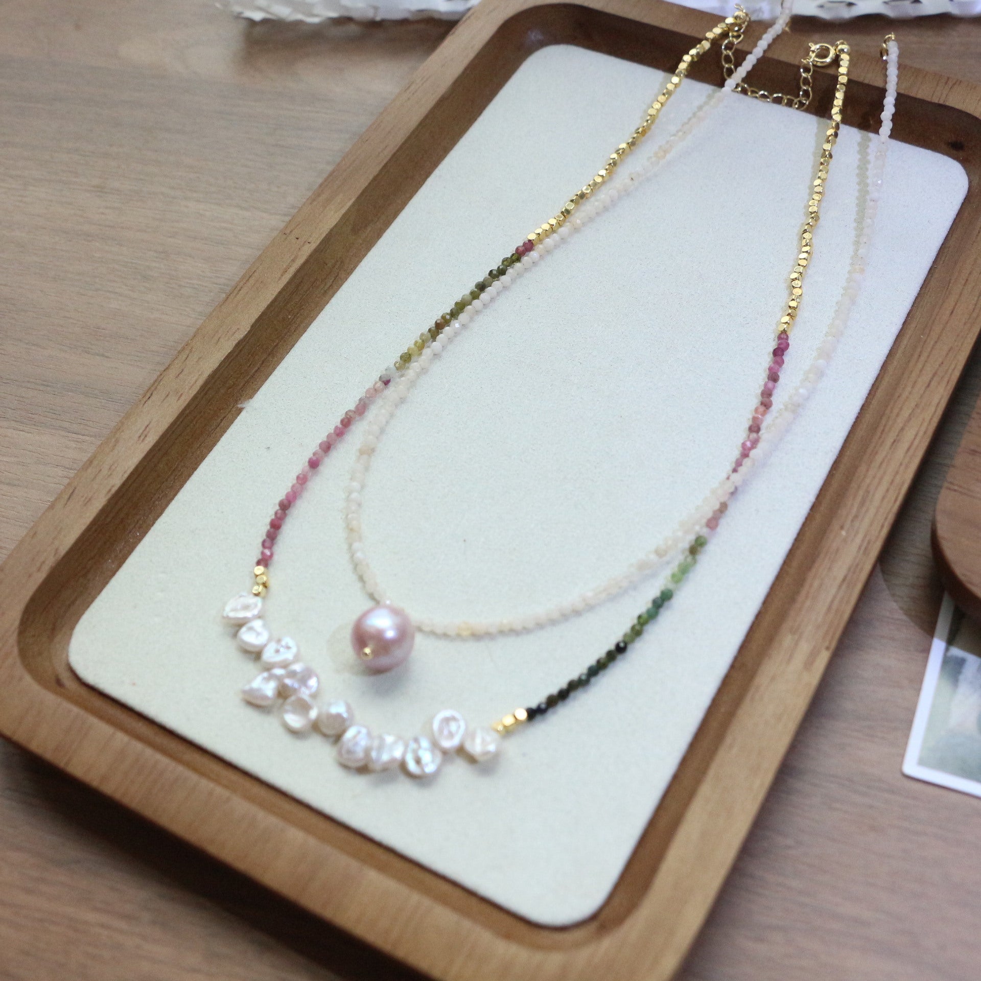 JEKIRA Gradient Tourmaline & Baroque Pearl Necklace Set