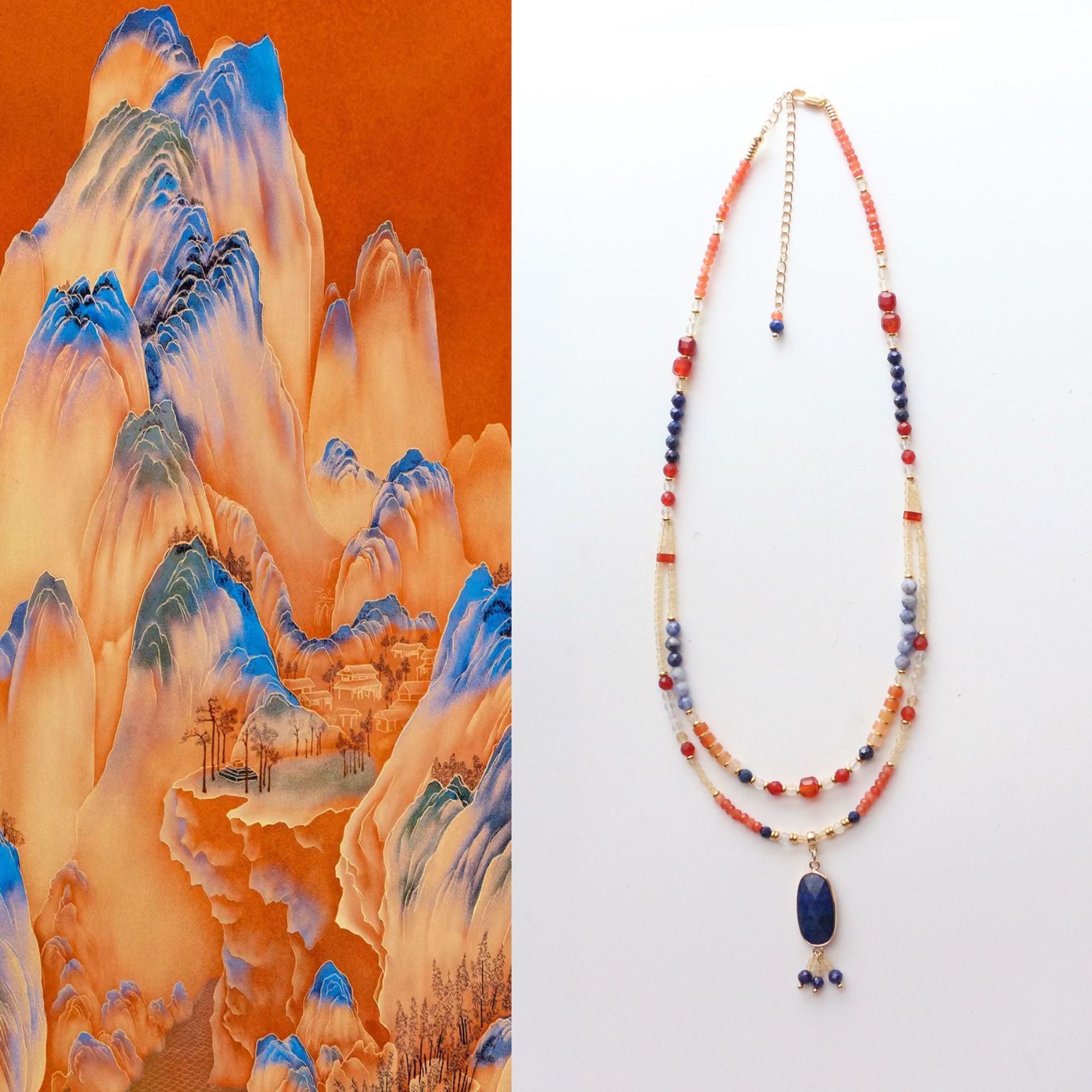 Jekira Lapis Lazuli & Gemstone Jewelry Set – Layered Necklace, Bracelet, Earrings & Rings