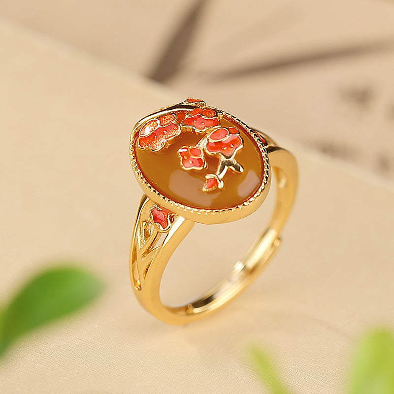 S925 sterling silver beeswax peach blossom ring