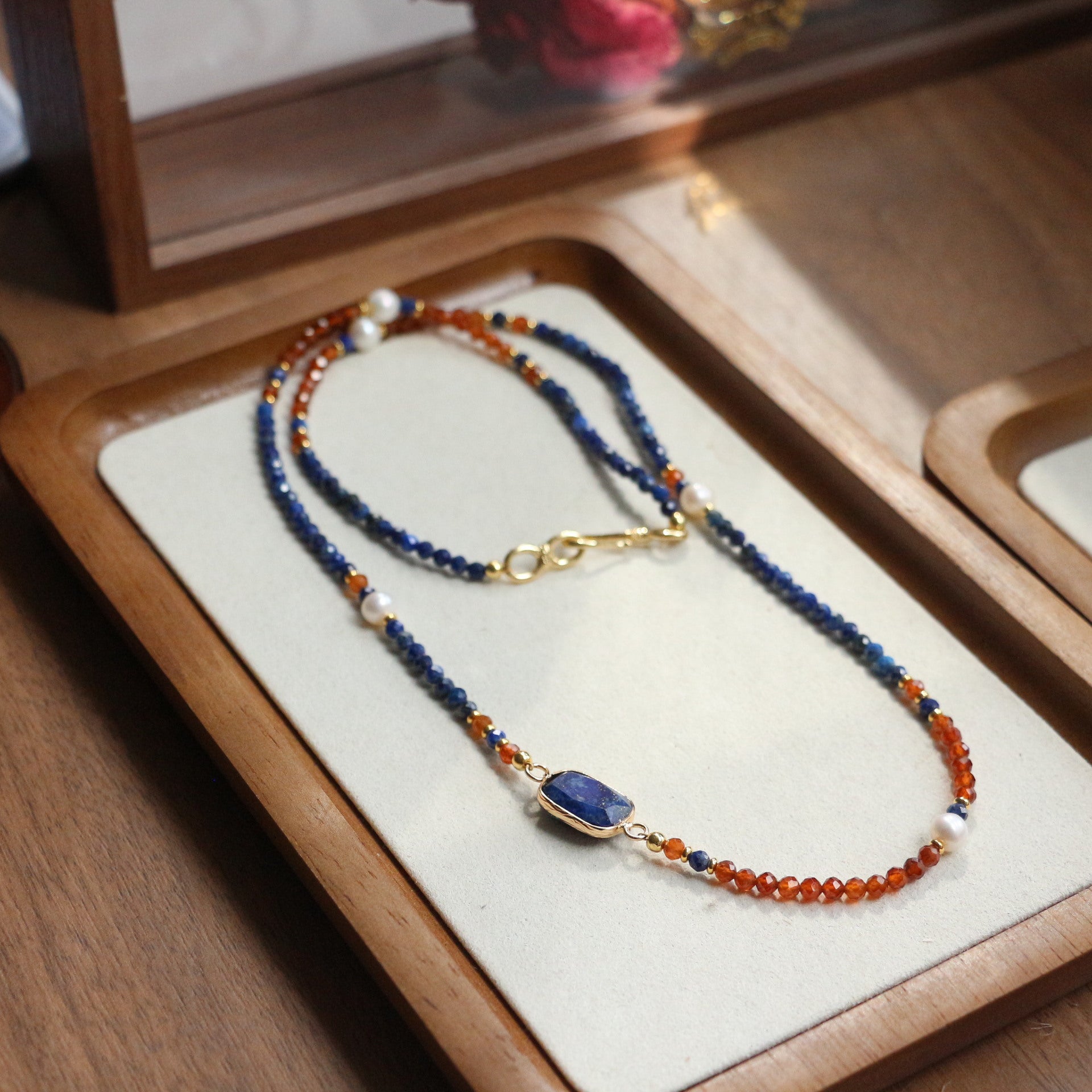 Jekira Lapis Lazuli & Red Gemstone Long Necklace