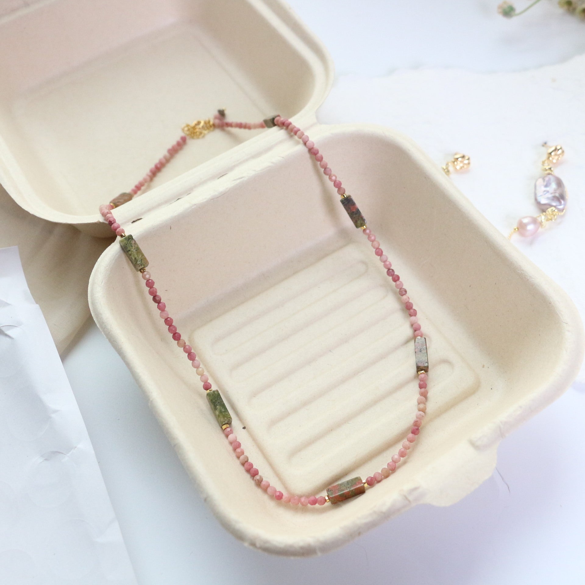 Jekira Rhodochrosite & Baroque Pearl Necklace Set