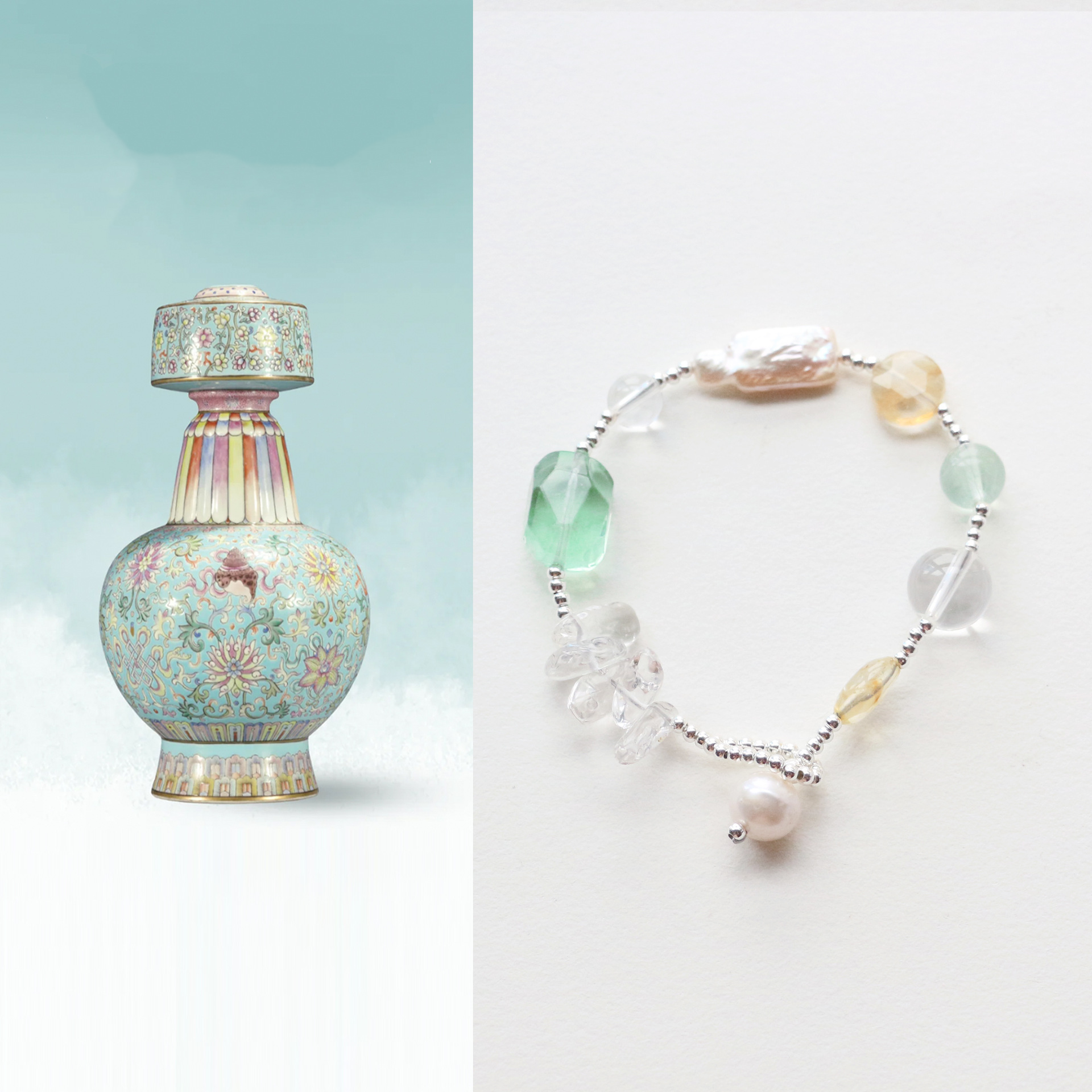 JEKIRA Fluorite Crystal & Pearl Healing Bracelet Duo